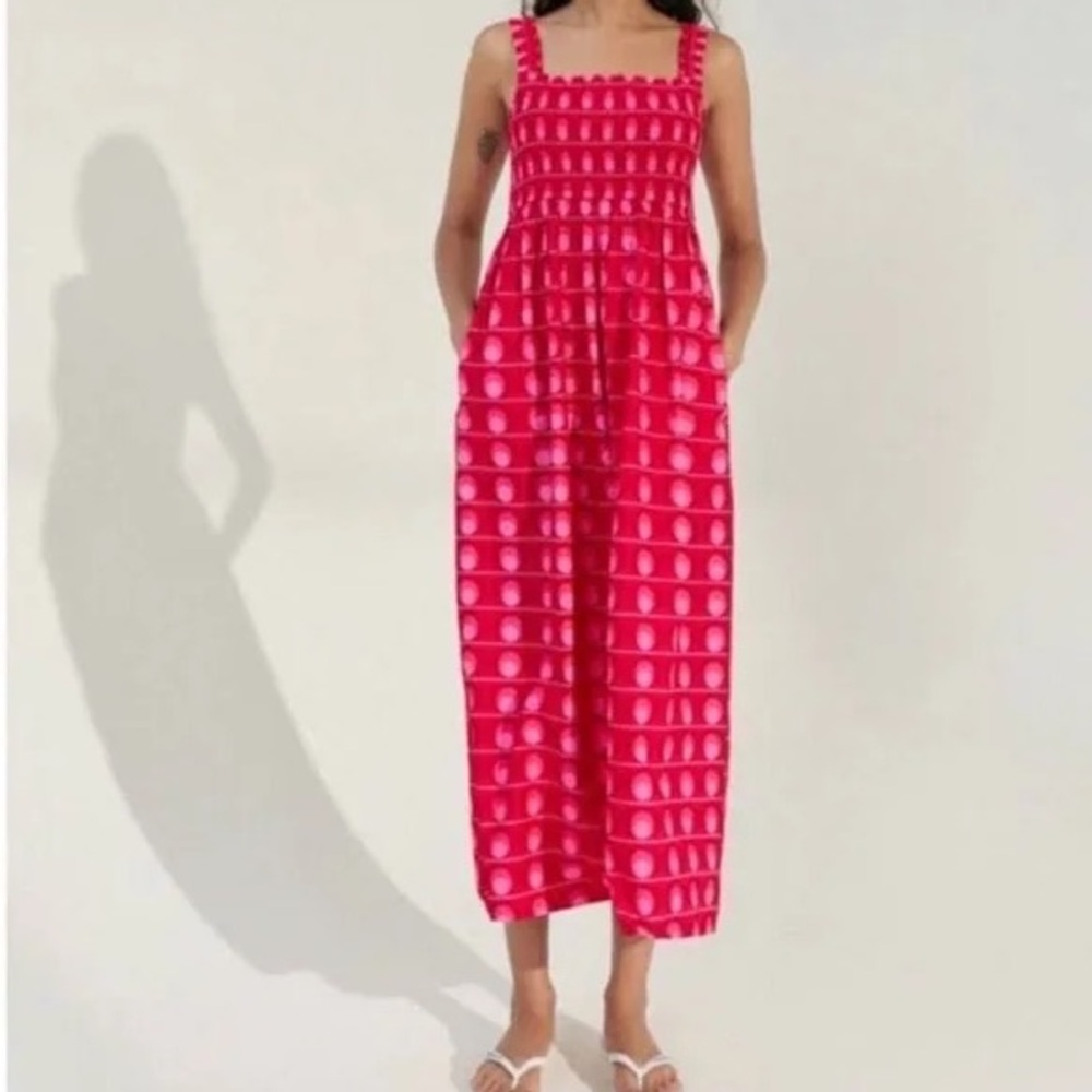 Vibrant Red and Pink Smocked Maxi Dress